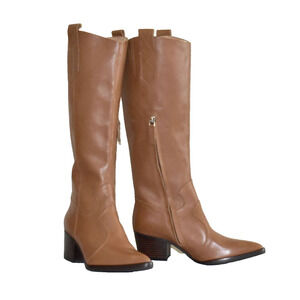 C0 NEW ALIAS MAE Tan Leather 3/4 Inner Zip Pointed Toe Knee High Boots Size 37